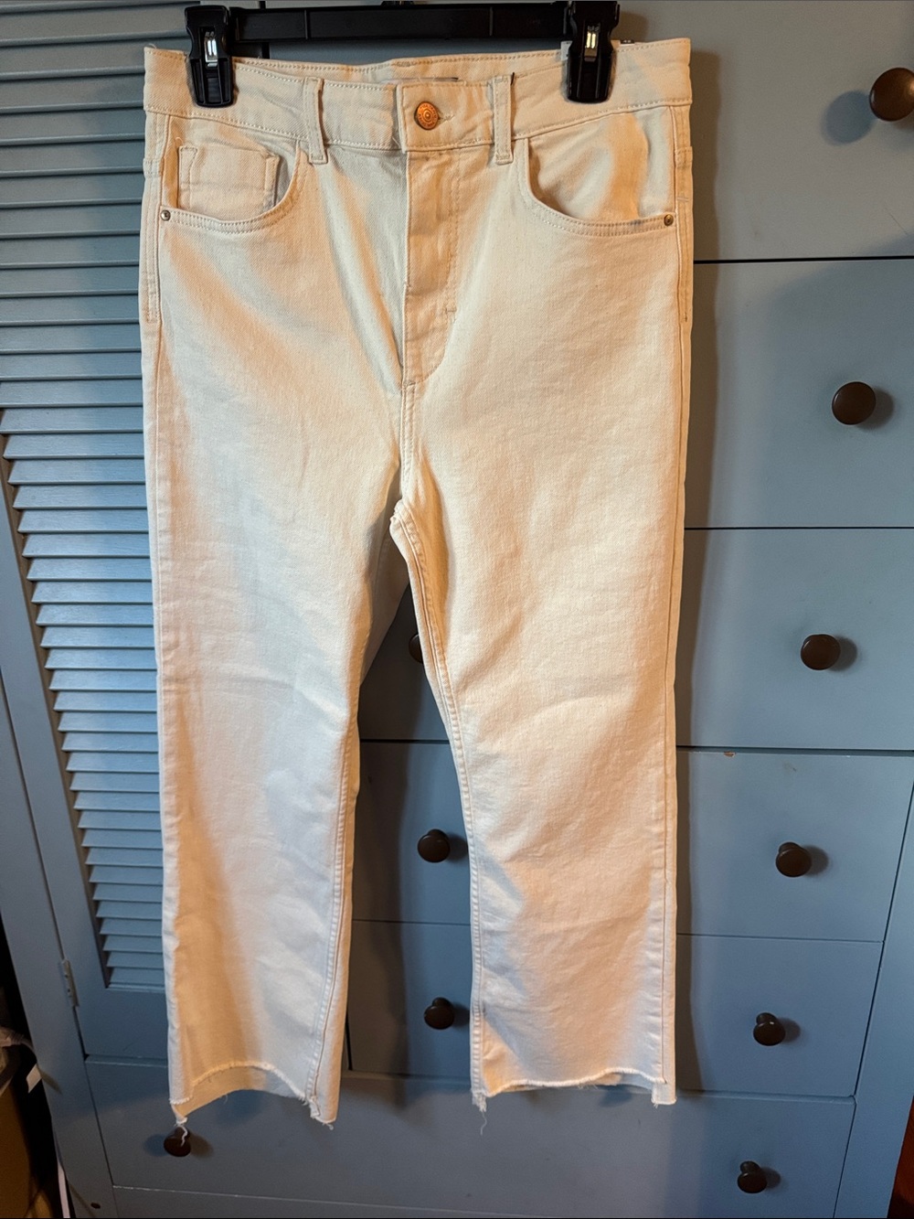 Zara Off-White High-Rise Mini Flare Jeans